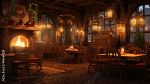 Cozy restaurant with warm lighting