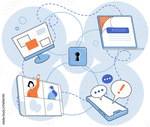 Cyber security vector illustration. Expert support is crucial in establishing effective cyber security protocols Defense mechanisms ensure confidentiality sensitive information Confidence in online