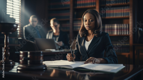 Black female lawyer working in her office