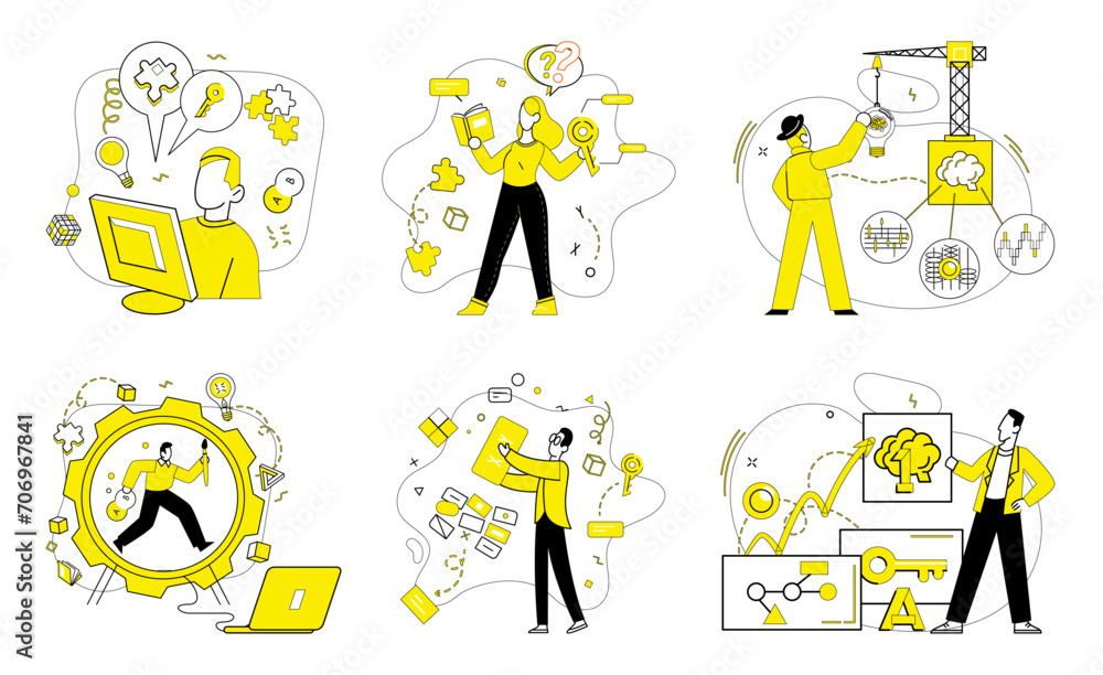 Business thinking vector illustration. Business thinking metaphorically dances with creativity in ballet innovation Intelligence and analysis are guiding stars in galaxy business thinking Business thinking vector illustration. Business thinking metaphorically dances with creativity in ballet innovation Intelligence and analysis are guiding stars in galaxy business thinking