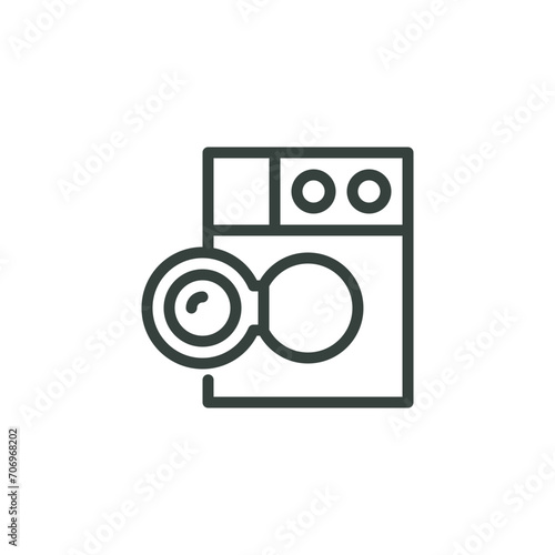 Outline Icon Automatic Washing Machine for Washing Cloth Washer Open Front Loading Wash Machine Line Sign Laundry Electric Appliances Laundromat Appliance Vector Isolated Pictogram on White Background photo