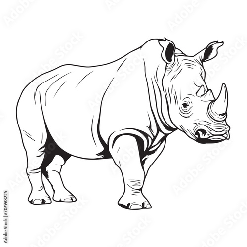 Rhinoceros in cartoon, doodle style . Image for t shirt. Isolated 2d vector illustration in logo, icon, sketch style, Eps 10, black and white. AI Generative