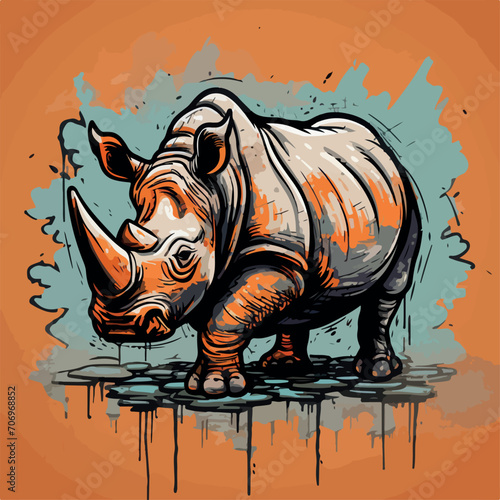 Rhinoceros in cartoon  doodle style. Image for t shirt. Isolated 2d vector illustration in logo  icon  sketch style  Eps 10. AI Generative