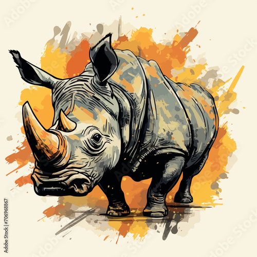 Rhinoceros in cartoon, doodle style. Image for t shirt. Isolated 2d vector illustration in logo, icon, sketch style, Eps 10. AI Generative