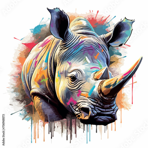 Rhinoceros in cartoon, doodle style. Image for t shirt. Isolated 2d vector illustration in logo, icon, sketch style, Eps 10. AI Generative