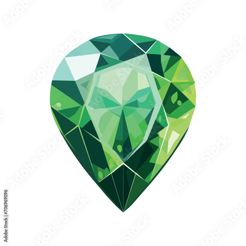 Vector precious beautiful stone drop shape, emerald, diamond, ruby, sapphire, crystal of green emerald color shimmers with sparkles on a white background. Luxurious element. Brilliant design