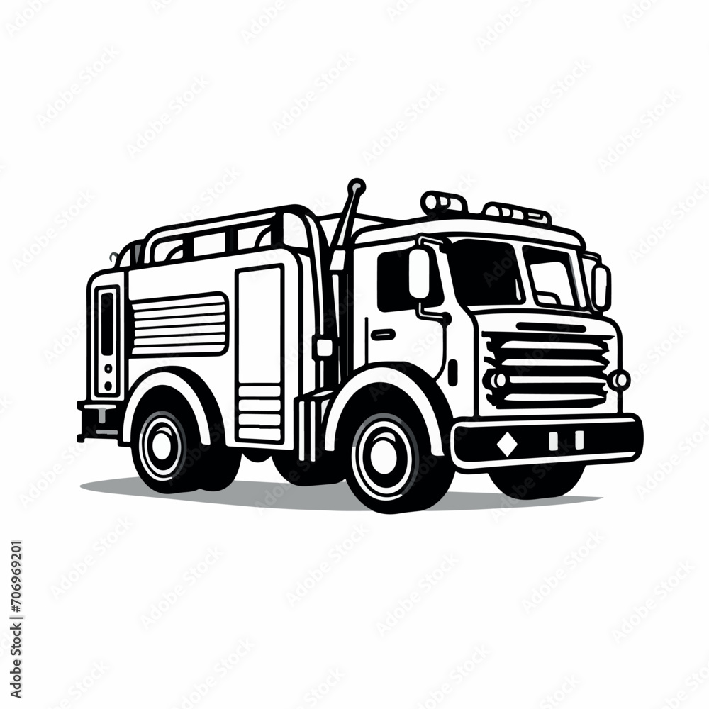 Fire engine in cartoon, doodle style. Isolated 2d vector illustration in logo, icon, sketch style, Eps 10. AI Generative