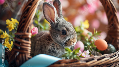 a cute bunny wearing a pretty ribbon