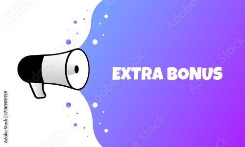 Extra bonus sign. Flat, purple, megaphone text, extra bonus sign. Vector illustration