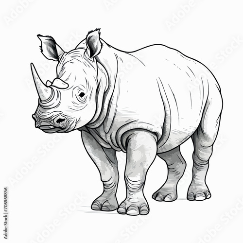 Rhinoceros in cartoon, doodle style. Image for t shirt. Isolated 2d vector illustration in logo, icon, sketch style, Eps 10. AI Generative