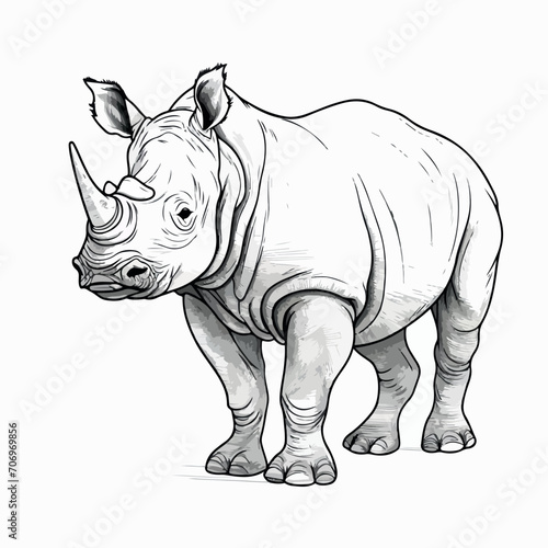 Rhinoceros in cartoon  doodle style. Image for t shirt. Isolated 2d vector illustration in logo  icon  sketch style  Eps 10. AI Generative