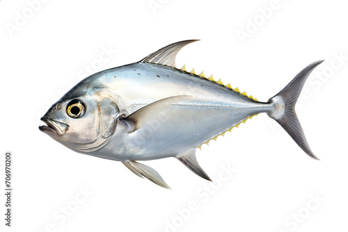 Image of a gylden pompano fish isolated on white background. Fresh fish. Underwater animals. Generative AI.