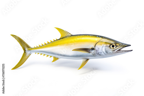 Image of a yellow tail kingfish isolated on white background. Fresh fish. Underwater animals. Generative AI. photo