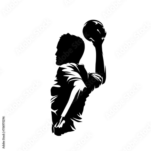 Handball player, isolated vector silhouette, ink drawing