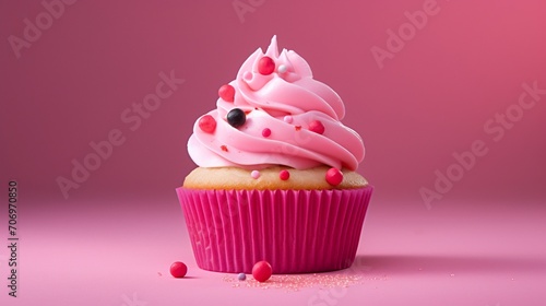 Pink birthday isolate cupcake with pink background