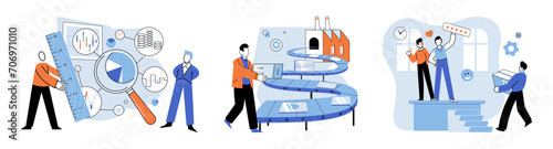 Quality control. Vector illustration. The investigation helps identify root cause quality issues Regular maintenance ensures safety and quality product Safety checks are performed to mitigate