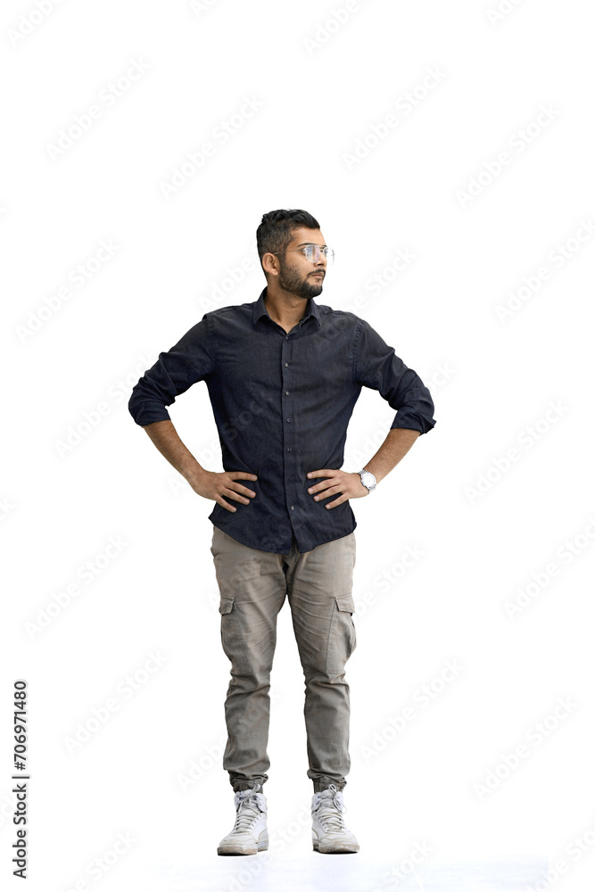 Fototapeta premium Man, on a white background, full-length, hands on hips