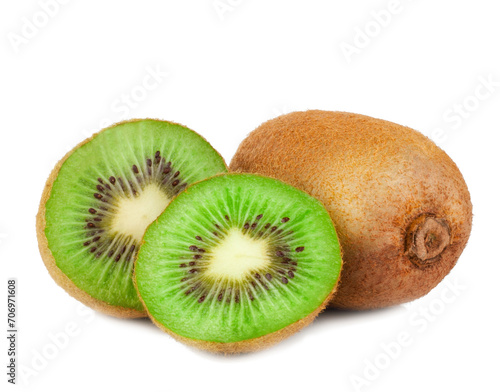 Kiwi fruit and slices isolated on a white background
