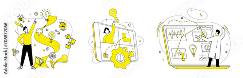 Creative process vector illustration. The creative process metaphor orchestrates symphony idea development Unique solutions blossom, born from delicate petals creative process Imagination propels