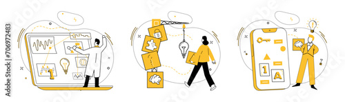 Business thinking vector illustration. Decision-making is compass navigating ship business thinking through challenges Business thinking metaphorically paints canvas success with strokes creativity