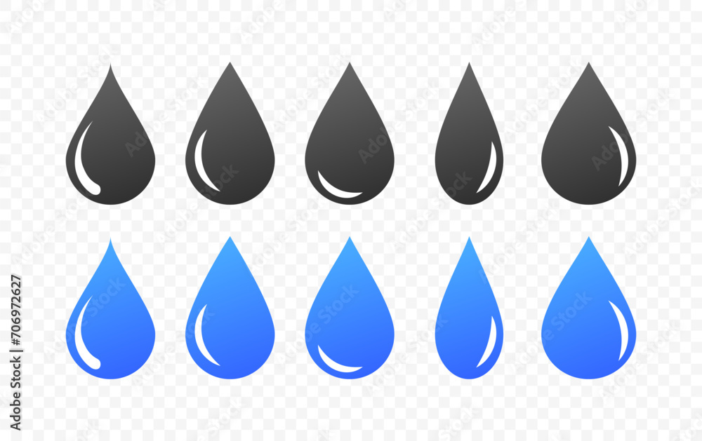 Water drop icons set. Flat, blue, set of water drops for design. Vector icons Water drop icons set. Flat, blue, set of water drops for design. Vector icons