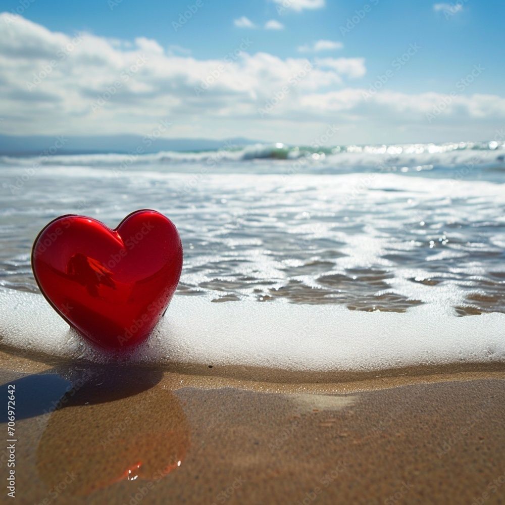 Fototapeta premium red heart on the beach