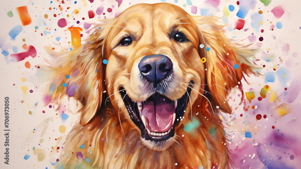 Golden Retriever dog with confetti