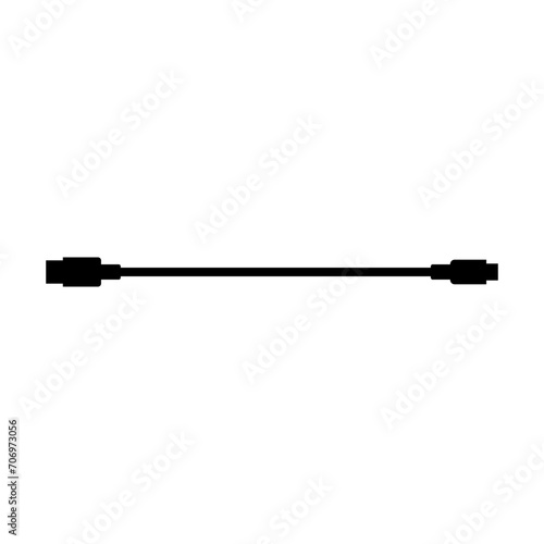 Long straight usb wire cable cord for charging a cell phone. Vector silhouette.