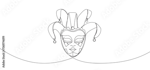 Carnival mask continuous line drawing. Continuous one line drawing of Mardi Gras Carnival mask.