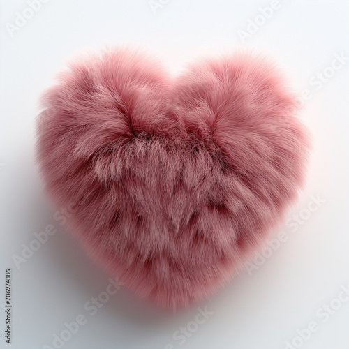 A delicate touch of love captured in a closeup shot of a pink, fluffy heart made of soft fabric, radiating warmth and passion with its vibrant red accents photo