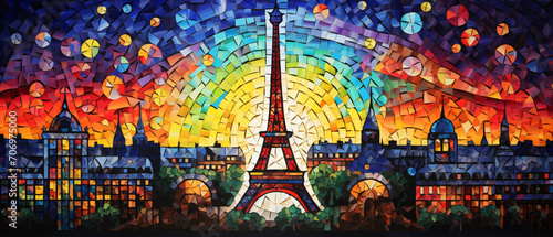 Eiffle tower mosaic stain glass style illustration photo