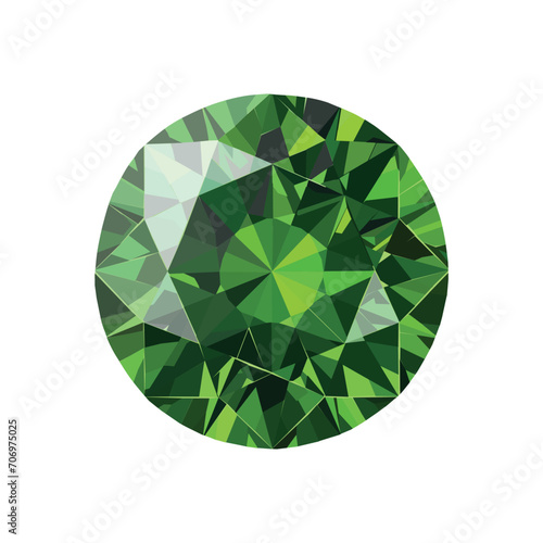 Vector precious beautiful stone round shape, emerald, diamond, ruby, sapphire, crystal of green emerald color shimmers with sparkles on a white background. Luxurious element. Brilliant design