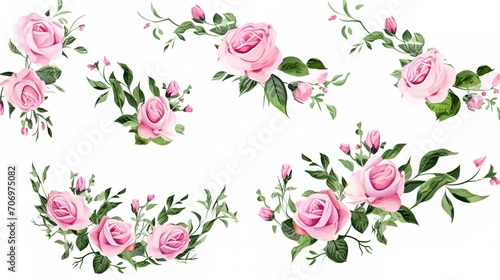 Spring sakura cherry blooming flowers bouquet. Isolated realistic pink petals, blossom, branches, leaves vector set. Design spring tree illustration,generative ai