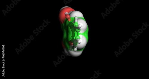 Salicylic acid, drug for treatingacne, psoriasis, calluses, corns, keratosis pilaris, and warts, 3D molecule spinning on Y-axis, 4K
 photo