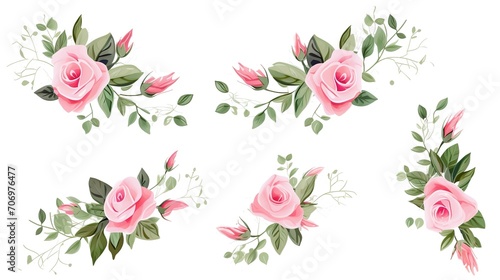 Spring sakura cherry blooming flowers bouquet. Isolated realistic pink petals  blossom  branches  leaves vector set. Design spring tree illustration generative ai
