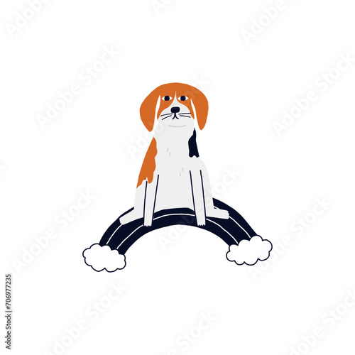 Soul of a dog on a rainbow. Pet sympathy loss hand drawn illustration