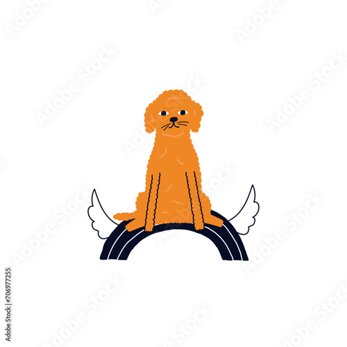 Soul dog on a rainbow with wings. Pet sympathy loss hand drawn illustration