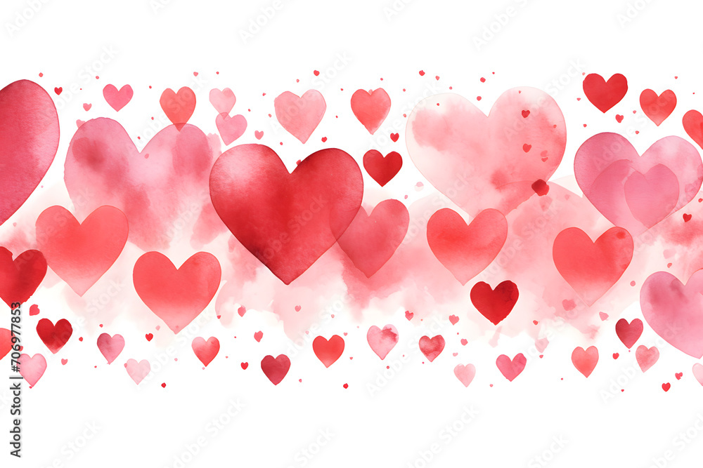 Red Hearts watercolor design isolated on white background