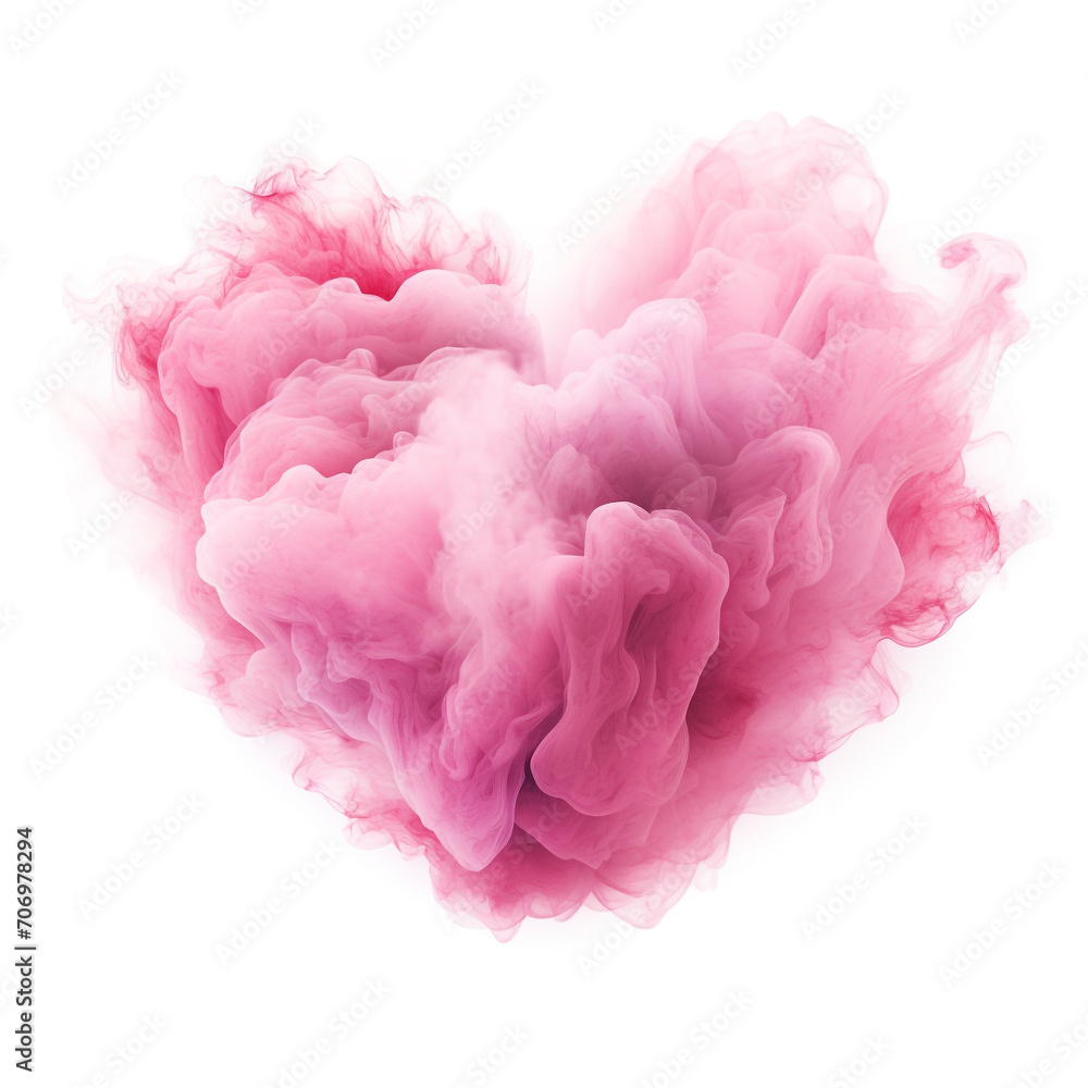 Abstract pink pastel smoke, sharp heart on white background.