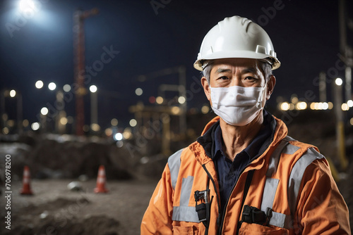 深夜の工事現場で働く老人 © NOBU