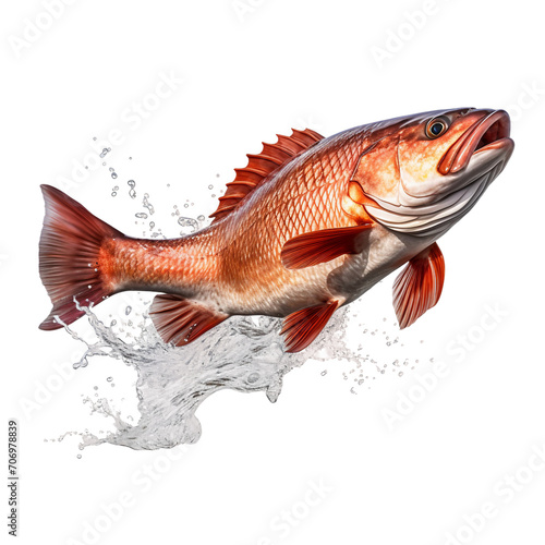 Redfish jumping out of the water, massrealism, sketchfab, photorealistic hyperbole, animated gifs, isolated on white background