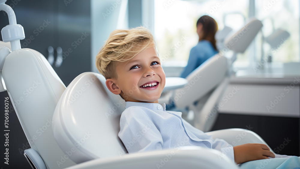 A child in a dental chair. A child in a dental chair.