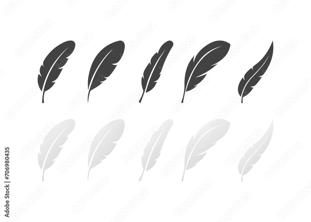 Feather icons set. Different styles, collection of feathers set of icons, feather icons. Vector icons
