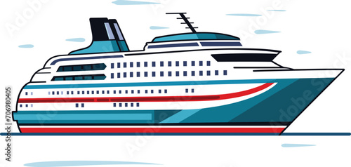 Canvas Print Cruise ship illustration on water with waves