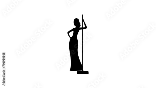 Cleaning lady room service, black isolated silhouette