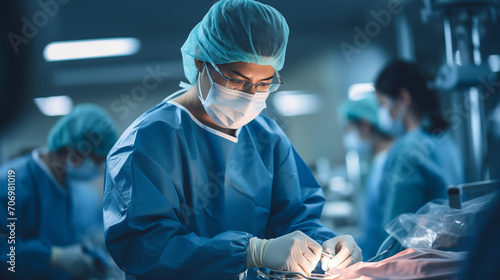 Female surgeon at work in the operating room photo