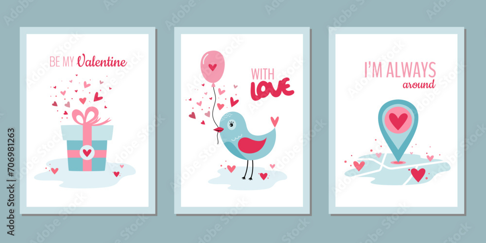 Set of greeting cards concept in retro style.
Set of Valentines day greeting cards. Vector illustration
