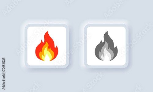 Fire icons. Flat, red, isolated fire button icons. Vector icons