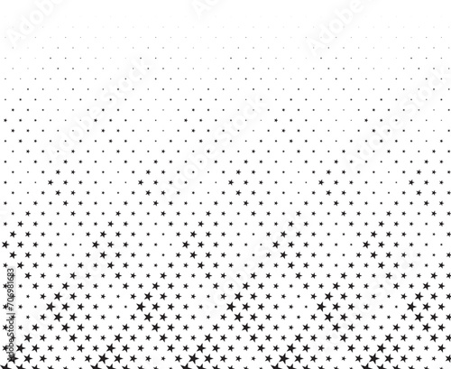 Halftone optical effect. Seamless in one direction. Disappearing five-pointed stars in groups of rhombuses.Average fade out