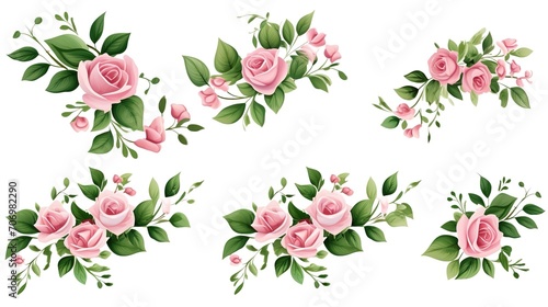 Spring sakura cherry blooming flowers bouquet. Isolated realistic pink petals, blossom, branches, leaves vector set. Design spring tree illustration,generative ai